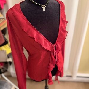 Garage Red Ruffle Tie-Front Blouse
